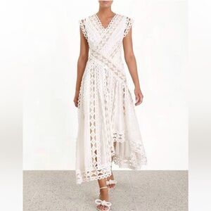 NWT Zimmerman Moncur Studded Paneled Broderie Anglaise Linen & Silk Dress Sz 8
